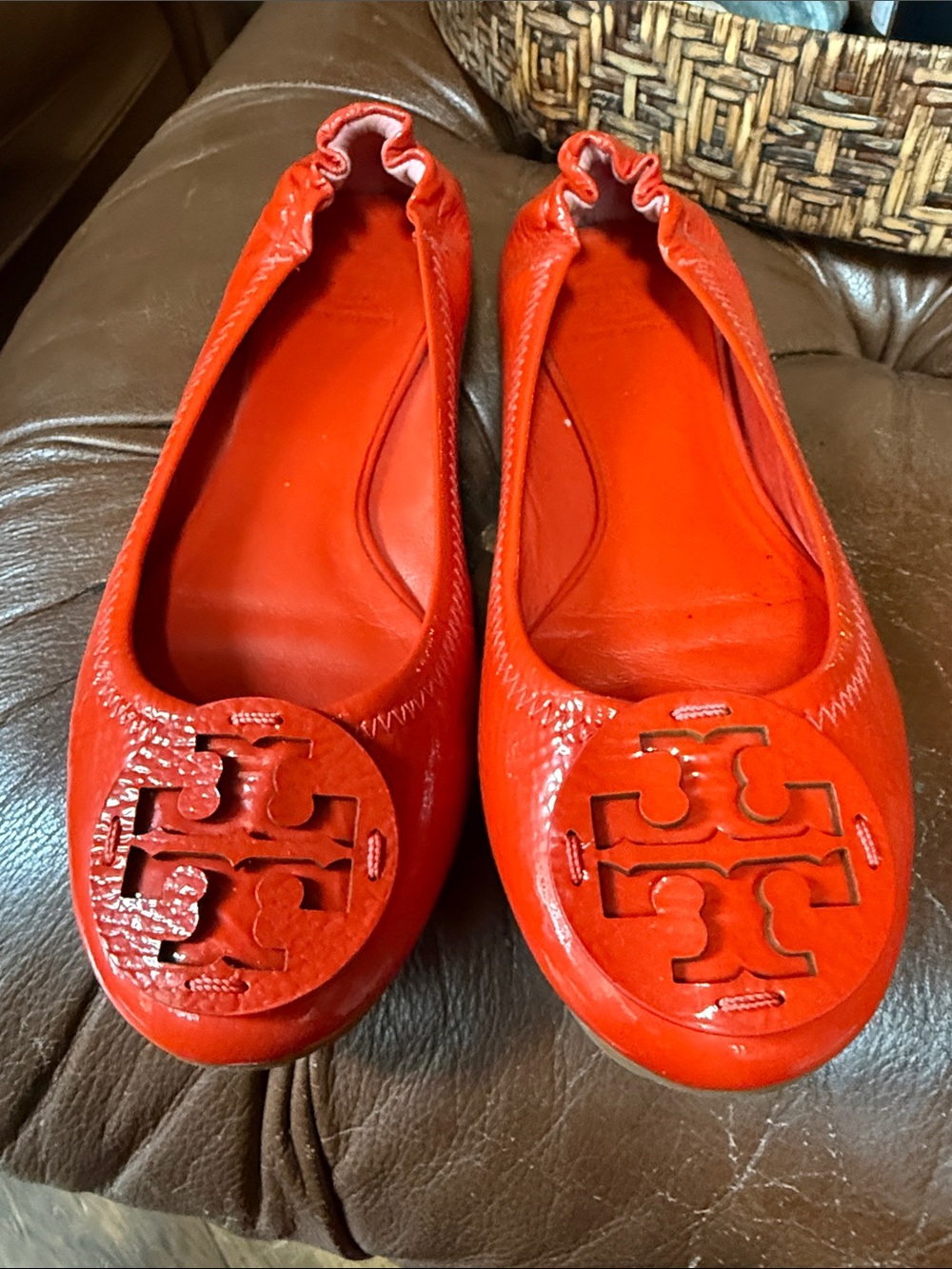 Tory Burch Women's Orange Patent Logo Ballet Flats